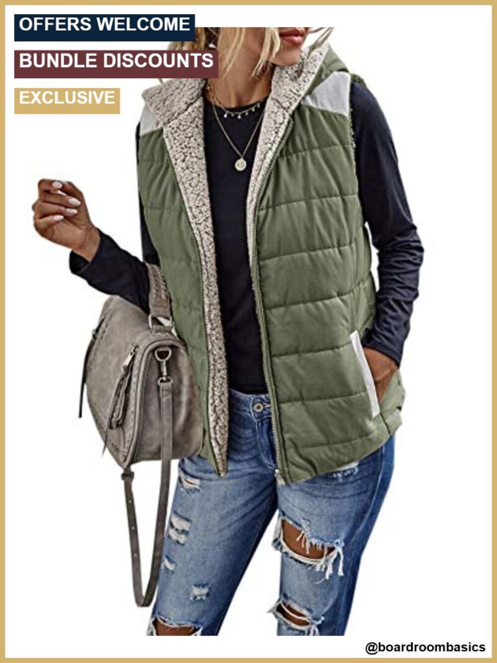 Women's Sherpa Fleece Reversible Zip Vest Hooded Sleeveless Outerwear